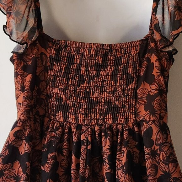 Wild Fable sundress mini sz M brown black butterflies EUC - Picture 4 of 4